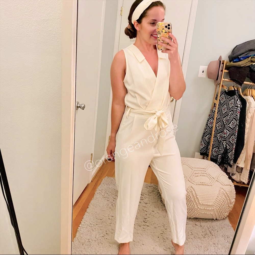 NWT DREW REVOLVE Ivory Cream Jumpsuit Collar L